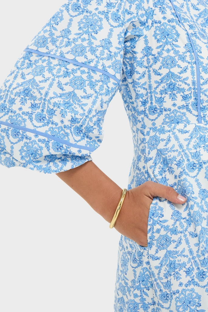 Blue and White Midi Hillsborough Dress