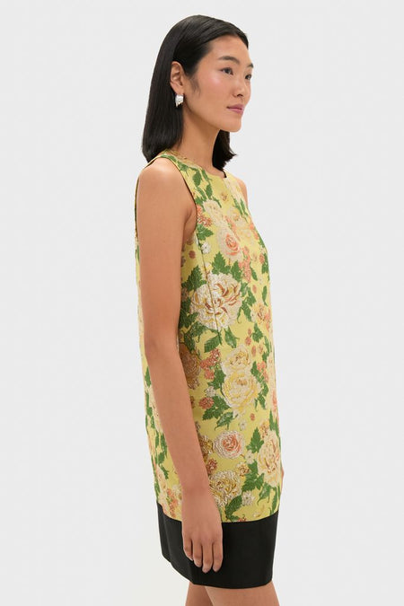 Chrysanthemum Jacquard Arcati Dress: A classic, high-end shift mini with an effortless floral jacquard pattern and contrast hemline, perfect for fun, stylish occasions.