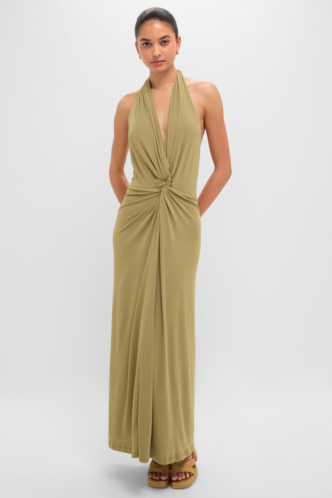 army maxi dress Plus Size Casual Army Green Camouflage Print High Slit Maxi Dress (Without Belt)