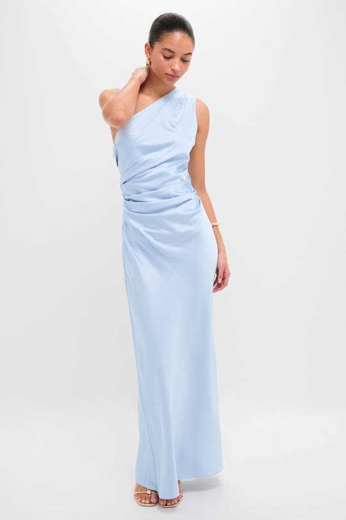 icy blue satin dress Ice Angela One Shoulder Maxi The light sky blue RMWALKSEVEN0-8 Formal Dress Bcbg Black Color:FRUIT BLOOMS light blue silk dress