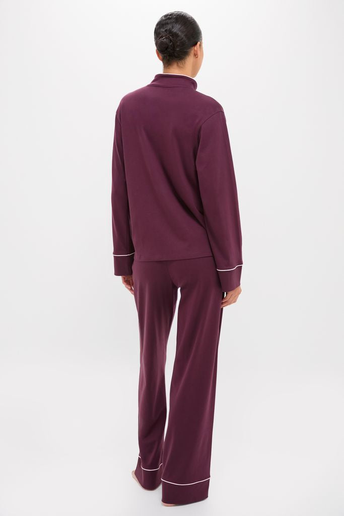 Winetasting Wilford Women's Pajama Set features a classic, effortless design with white piping, offering a high-end, fun touch to your lounging experience.