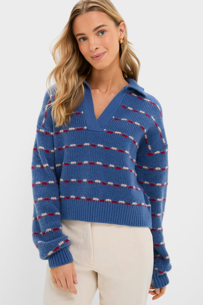 Navy Striped Jansen V-Neck Polo Sweater | Tuckernuck
