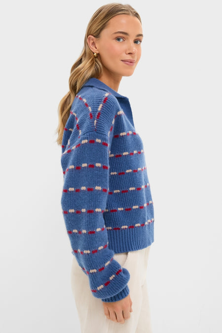 Navy Striped Jansen V-Neck Polo Sweater