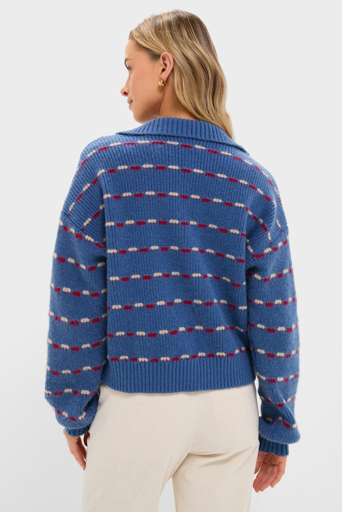 Navy Striped Jansen V-Neck Polo Sweater | Tuckernuck