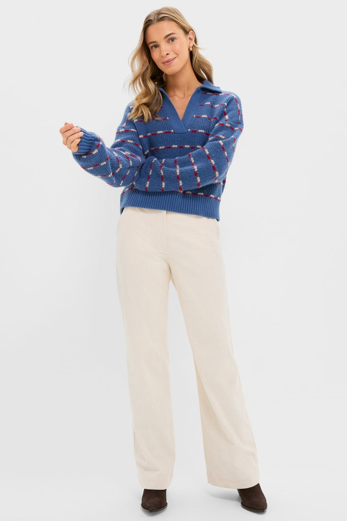 Navy Striped Jansen V-Neck Polo Sweater