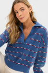 Navy Striped Jansen V-Neck Polo Sweater