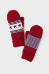 USA Minnesota Mittens: Classic red knitted mittens with star and stripe patterns, offering effortless style and fun warmth for winter activities.
