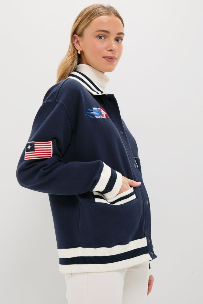 Navy Albright Fleece Varsity Jacket | Tuckernuck