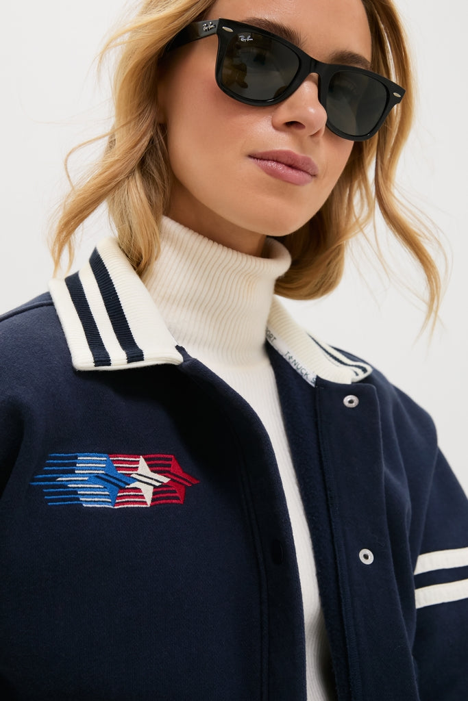 Navy Albright Fleece Varsity Jacket | Tuckernuck