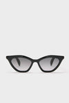 Shiny Black Cat-Eye Mods Sunglasses, classic and high-end design, offer effortless style with their sleek frame and gray-gradient lenses, embodying fun sophistication for any occasion.