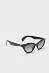 Shiny Black Cat-Eye Mods Sunglasses with glossy, winged frames and subtly tinted lenses, exuding a classic, effortless, and fun high-end style with the GUCCI logo on the arms.