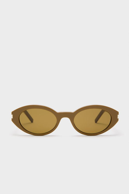 Shiny Solid Licorice Brown Corner Angle M Sunglasses with classic oval lenses and an effortless design, offering a high-end, fun accessory for confident style.