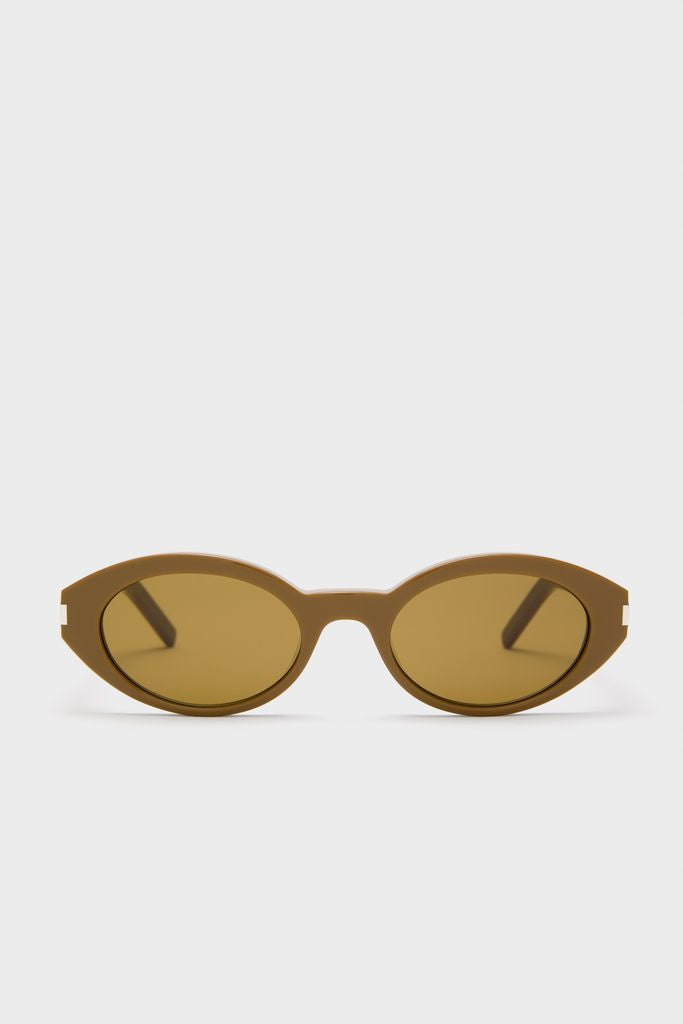 Shiny Solid Licorice Brown Corner Angle M Sunglasses with classic oval lenses and an effortless design, offering a high-end, fun accessory for confident style.