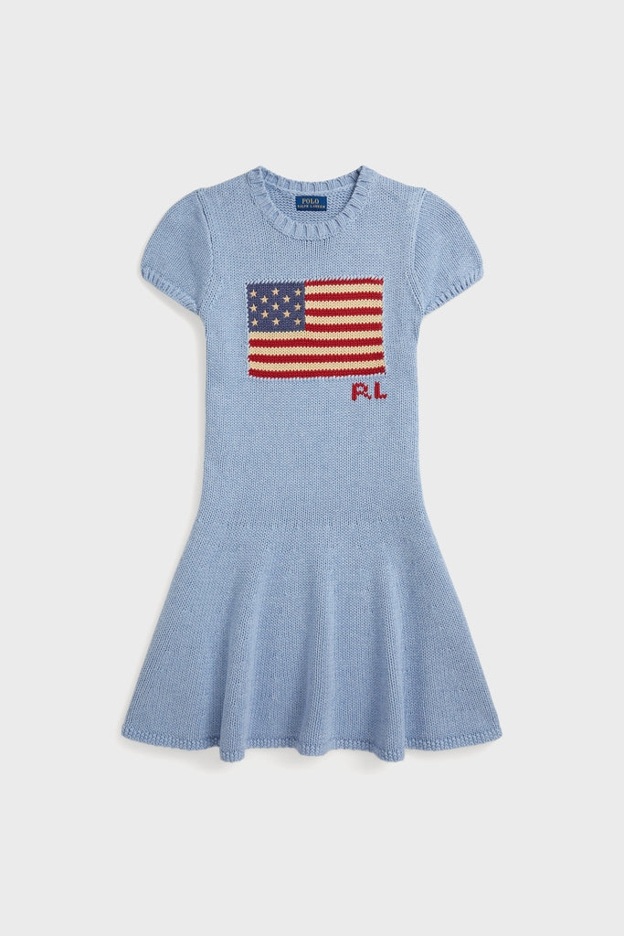 Short-Sleeve Combed Cotton Flag Sweater Dress
