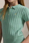 Girls Short-Sleeve Combed Cotton Mini Cable Knit Polo