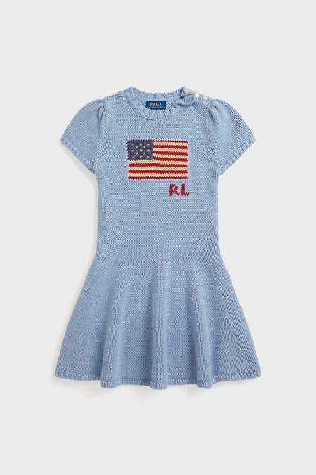 Little Girls Short-Sleeve Combed Cotton Flag Sweater Dress