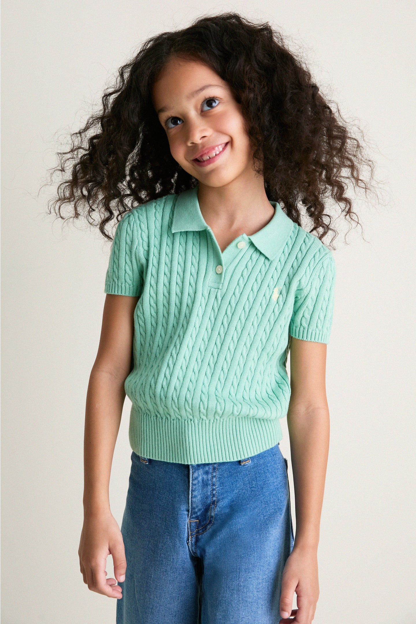 Little Girls Short-Sleeve Combed Cotton Mini Cable Knit Polo