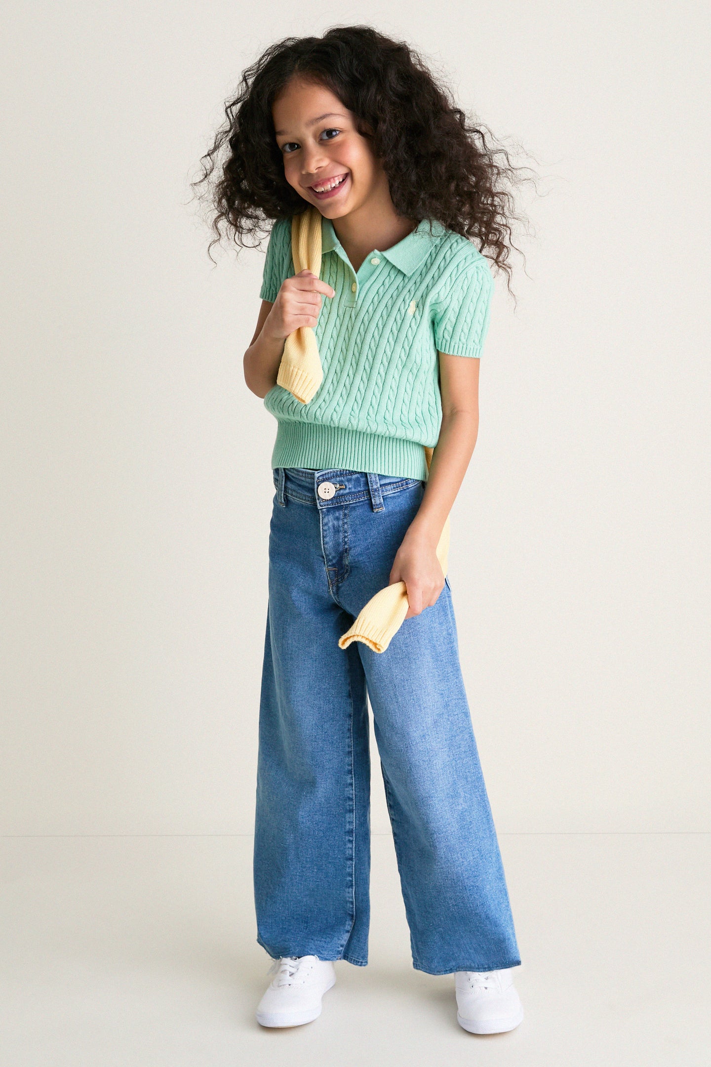 Little Girls Short-Sleeve Combed Cotton Mini Cable Knit Polo