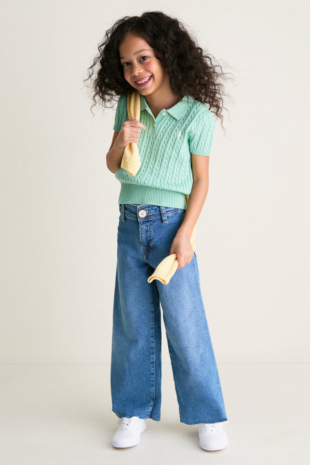 Little Girls Short-Sleeve Combed Cotton Mini Cable Knit Polo