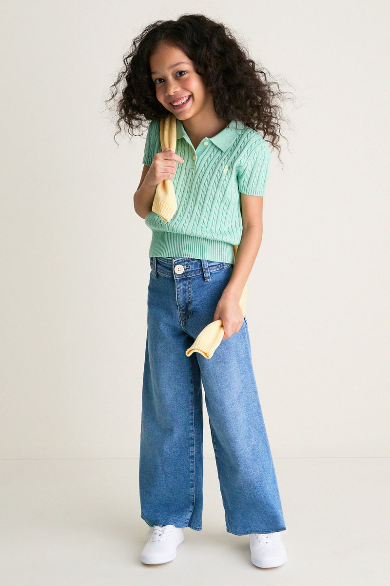 Little Girls Short-Sleeve Combed Cotton Mini Cable Knit Polo