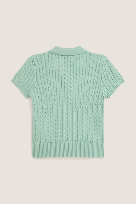 Little Girls Short-Sleeve Combed Cotton Mini Cable Knit Polo