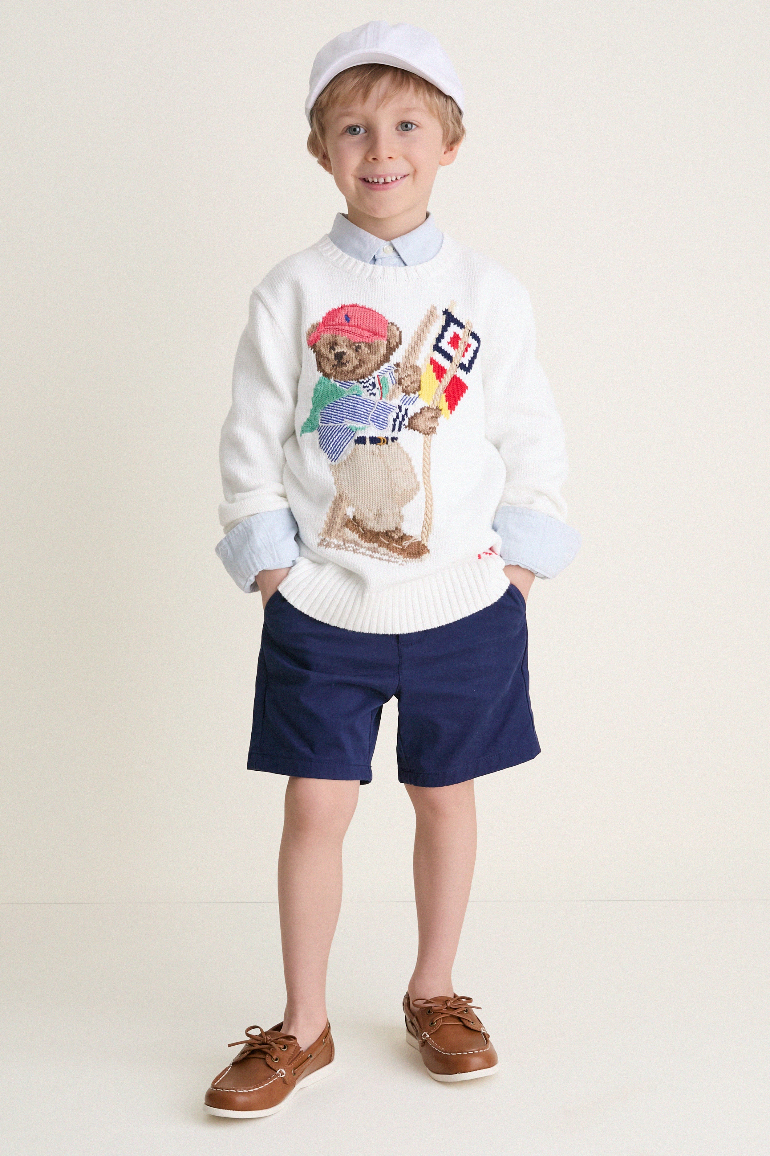 Long-Sleeve Combed Cotton RL Sail Polo Bear Sweater