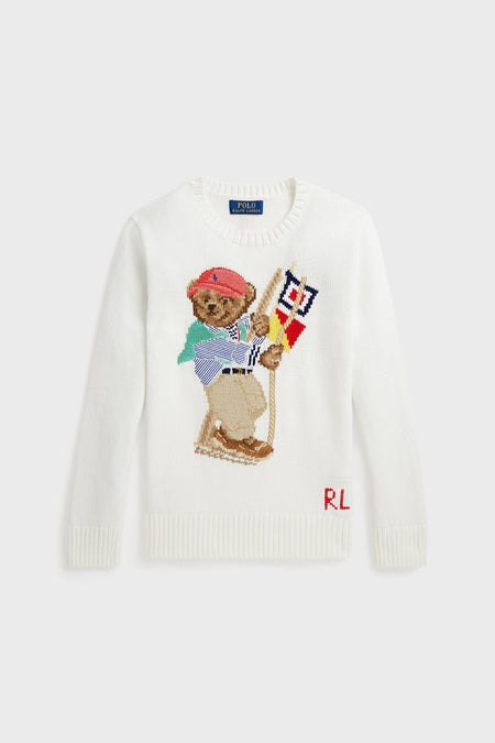 Long-Sleeve Combed Cotton RL Sail Polo Bear Sweater