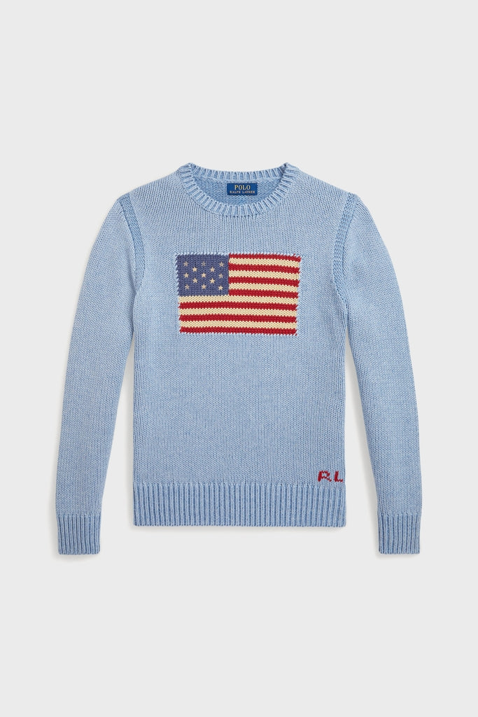 Long-Sleeve Combed Cotton Flag Crewneck Sweater