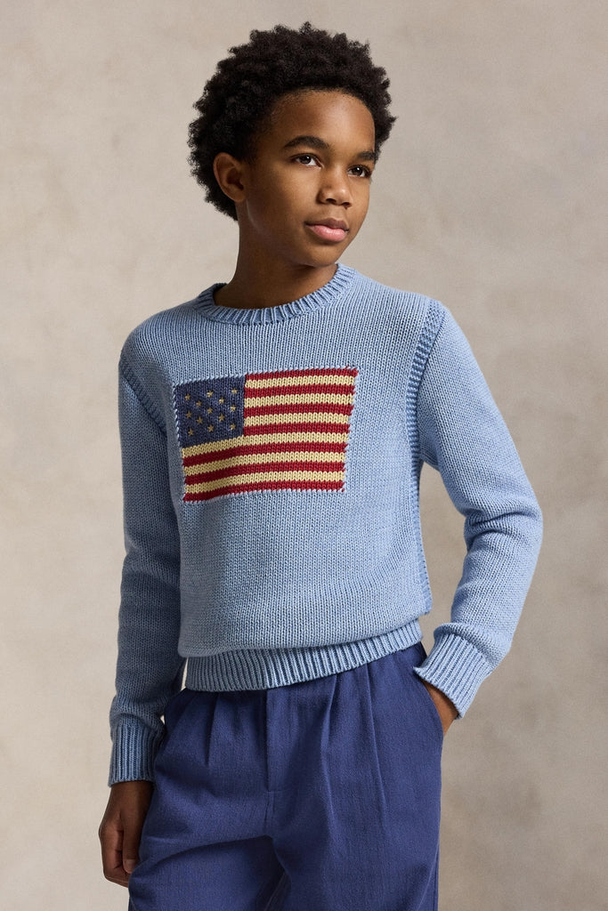 Long-Sleeve Combed Cotton Flag Crewneck Sweater