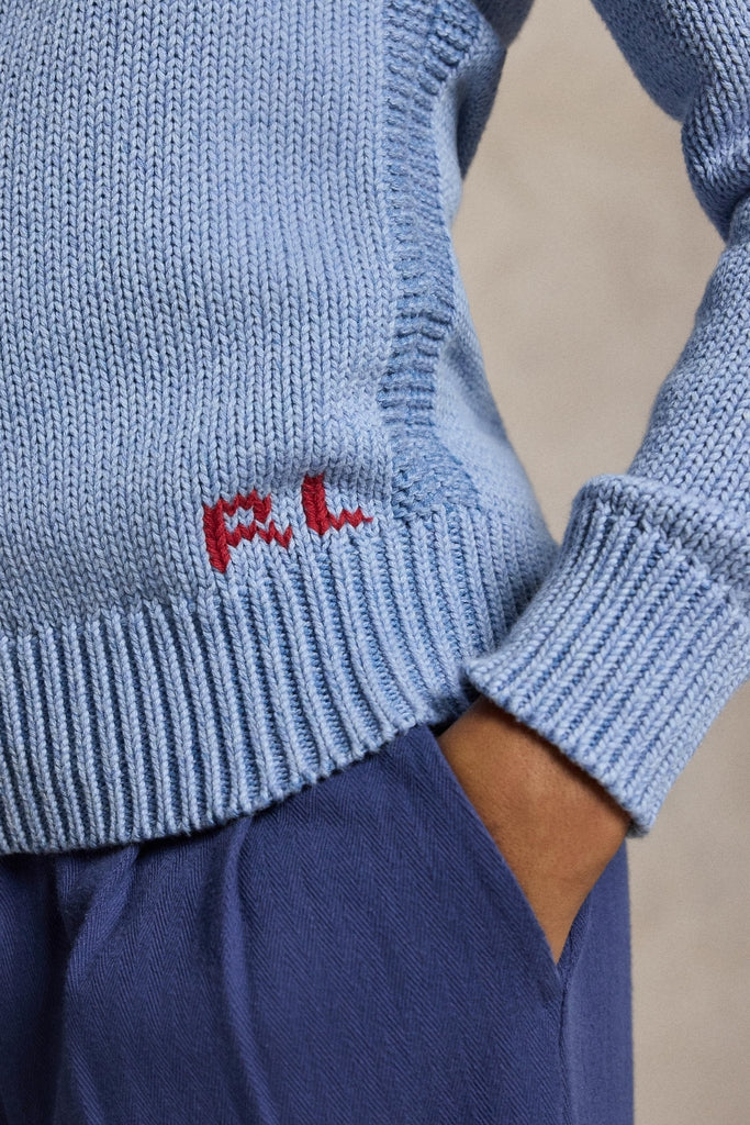 Long-Sleeve Combed Cotton Flag Crewneck Sweater