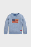 Little Boys Long-Sleeve Combed Cotton Flag Crewneck Sweater