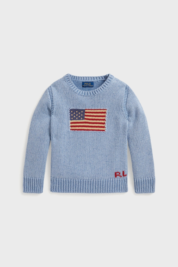 Little Boys Long-Sleeve Combed Cotton Flag Crewneck Sweater