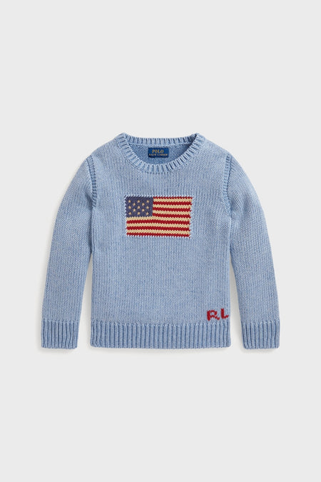 Little Boys Long-Sleeve Combed Cotton Flag Crewneck Sweater