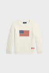 White Little Boys Flag Cotton Crewneck Sweater
