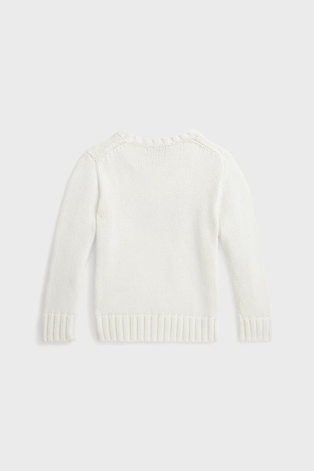 White Little Boys Flag Cotton Crewneck Sweater