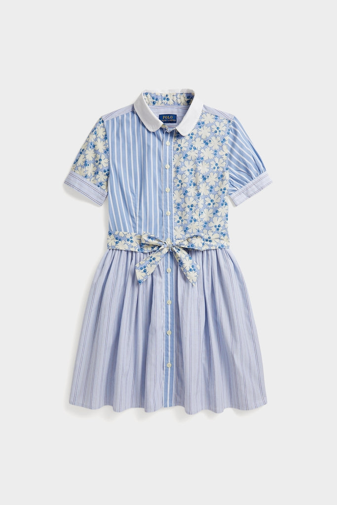 Short-Sleeve Poplin Printed Collared Shirt Dress