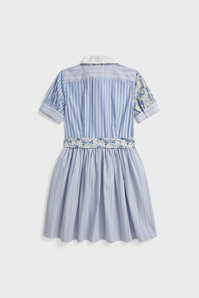 Short-Sleeve Poplin Printed Collared Shirt Dress