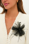 Black Embellished Feather Floral Pin