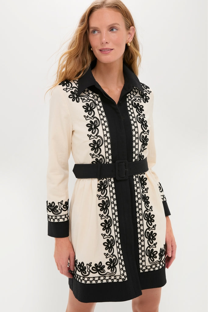 Soutache Cotton Long Sleeve Mini Chloe Dress