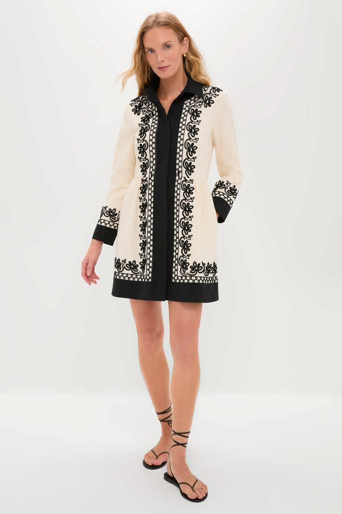 Soutache Cotton Long Sleeve Mini Chloe Dress