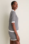 White and Black Gaelle Polo Knit Top