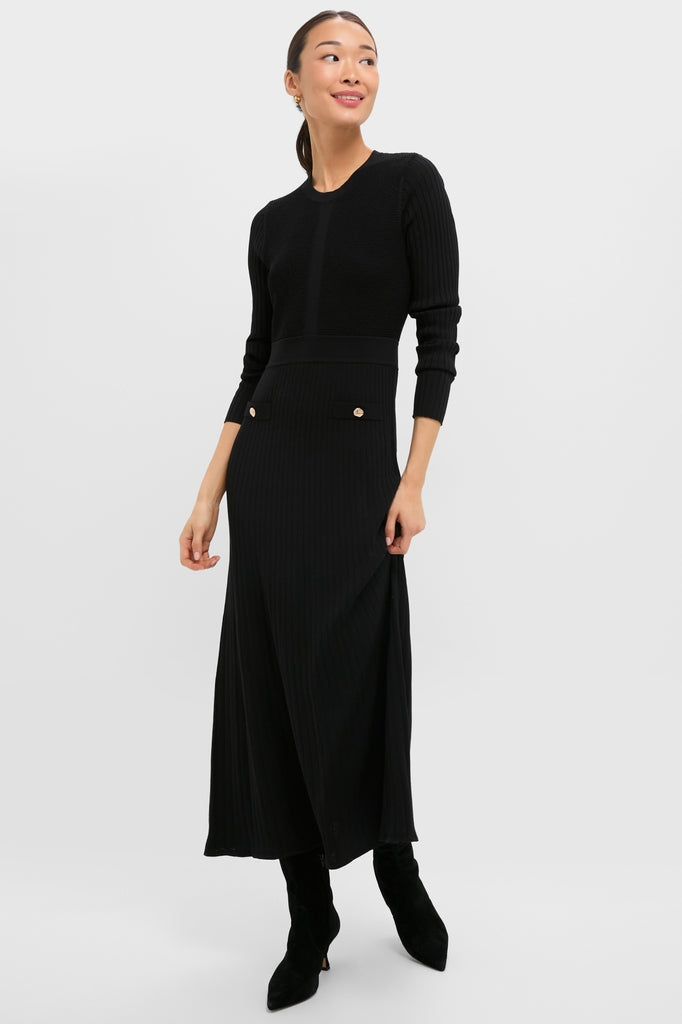Pomander Place Black Knit Long Sleeve Gemma Dress Black / XXS