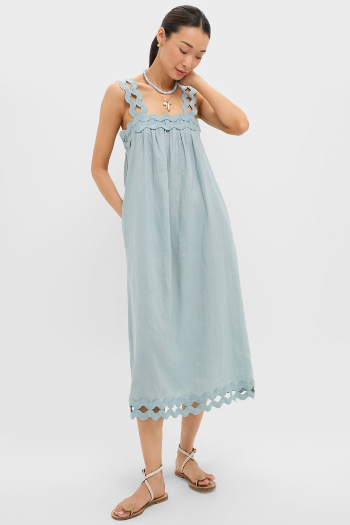 Tuckernuck Light Blue Ric Rac Linen Ellis Dress Light Blue / XXL