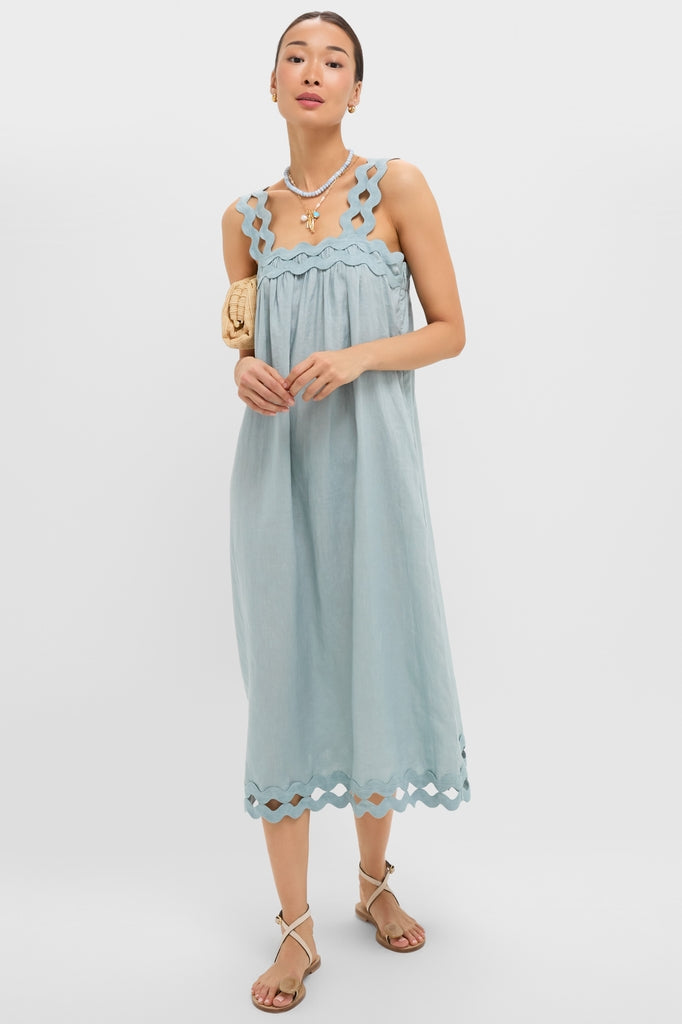 Light Blue Ric Rac Linen Ellis Dress