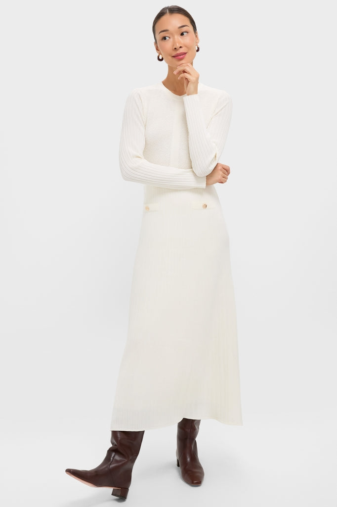 knee length dresses for ladies Pomander Place Ivory Knit Long Sleeve Ruby Dress Ivory / XXL