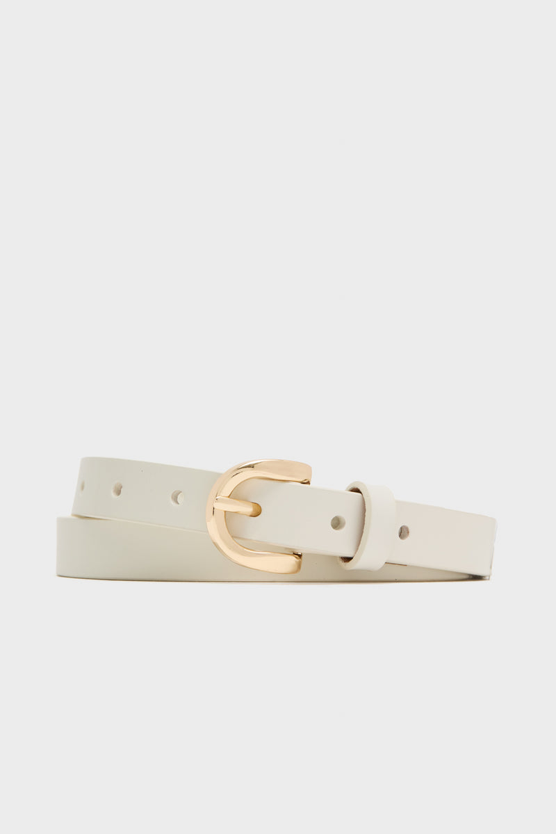 White Curve Buckle Skinny Belt