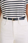 Navy Curve Buckle Skinny Belt