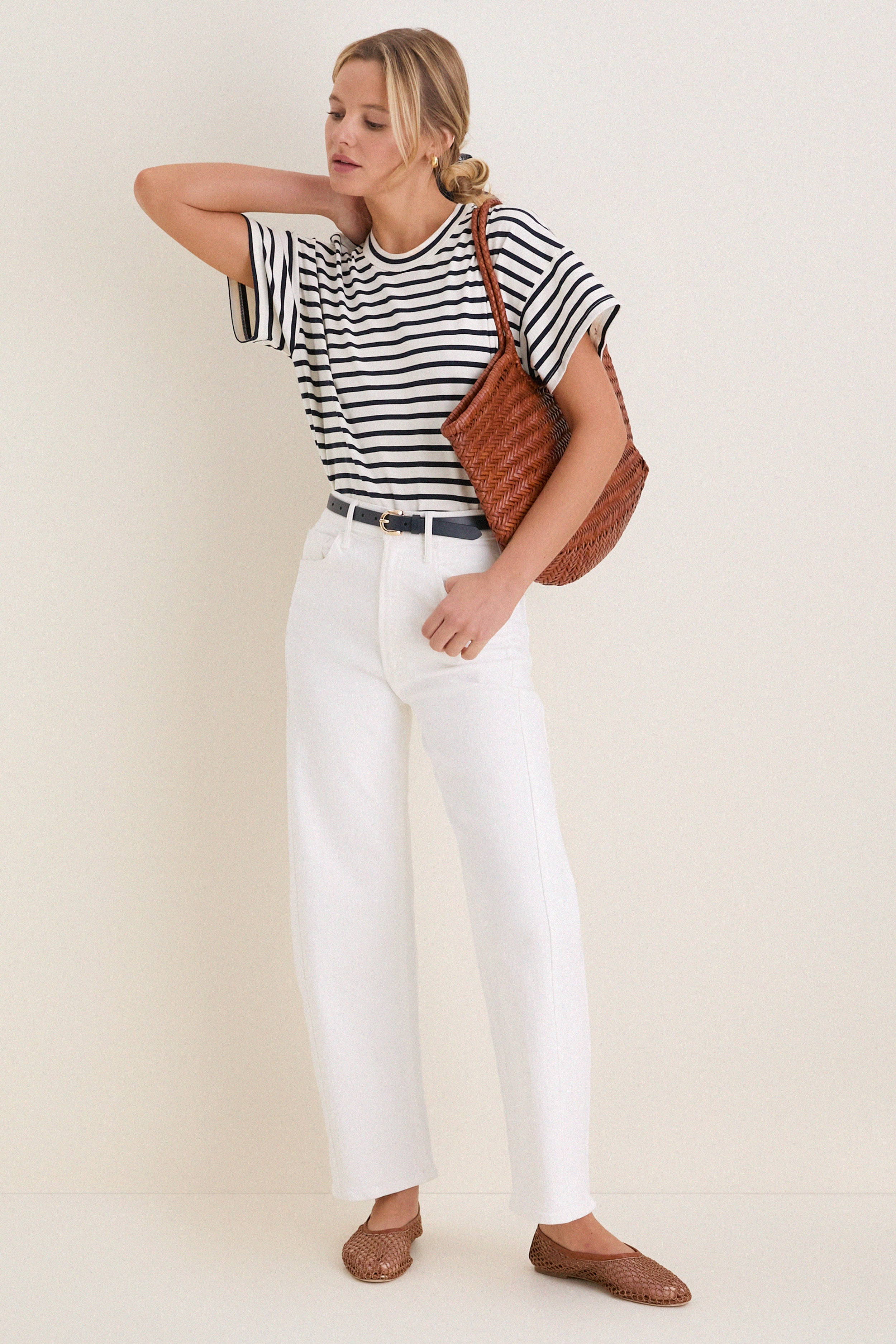 Navy Curve Buckle Skinny Belt