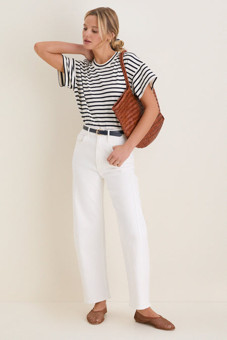 Navy Curve Buckle Skinny Belt