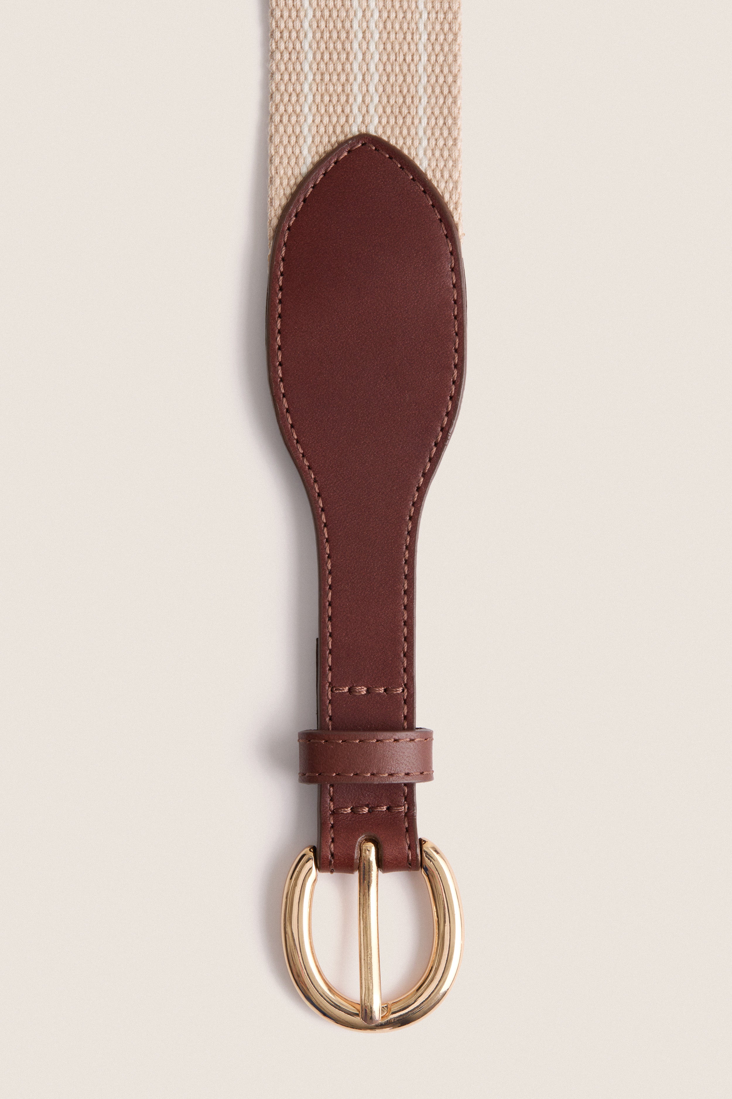 Tan and White Woven Strap Belt